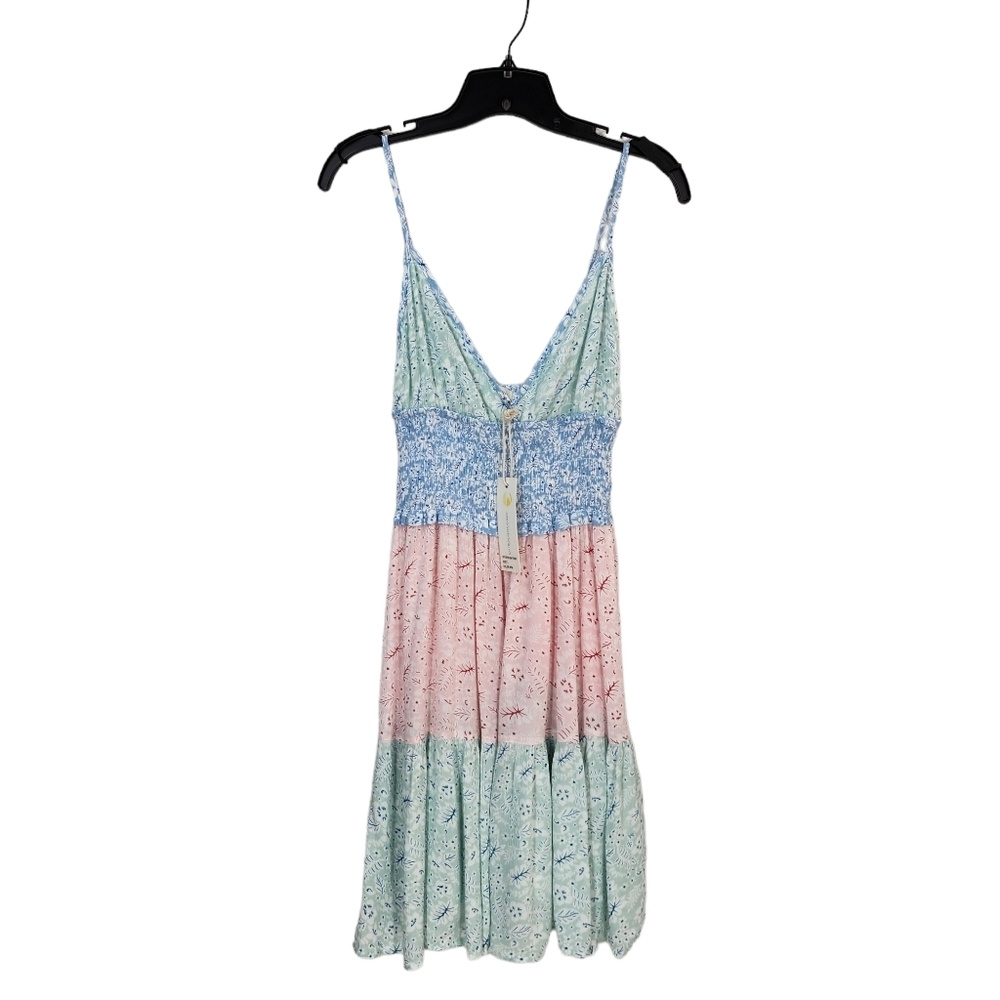 Ocean Drive Women's Multicolor Sorbet Combo Printed Crinkle Rayon Ruffle Dress - Picture 2 of 8